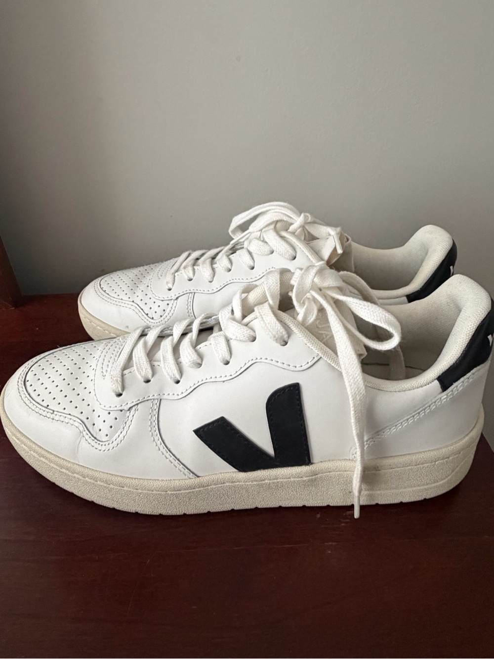 Veja White Leather Sneakers with Black V Logo